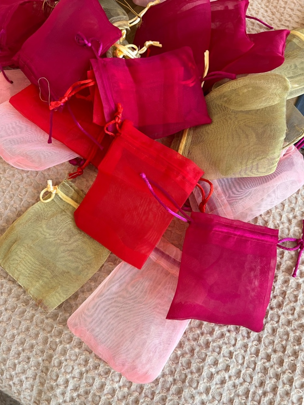 Organza Drawstring Pouch Bags - Pink, Red, Gold